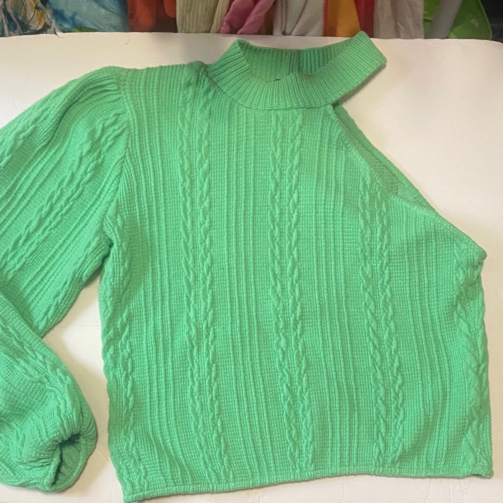 Zara Mint Green Cable Knit Turtleneck Sweater